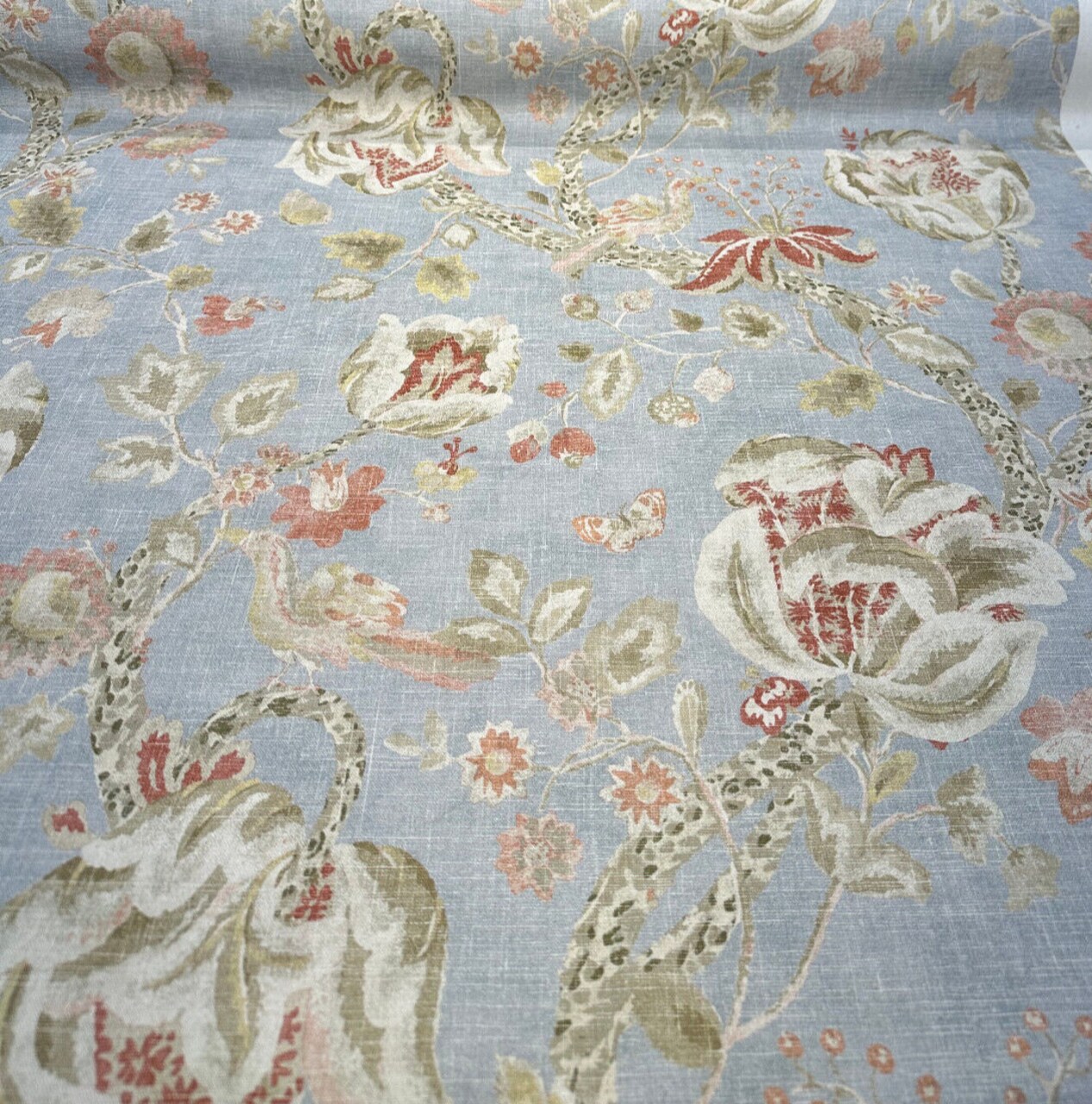 1 Yard Adalet Chambray Gray Jacobean Drapery Upholstery Fabric